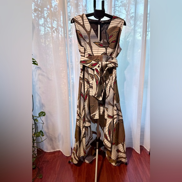 NWT Mae Otti Stylish Leaf Print High-Low Dress Tropical V-Neck Resort Size XL - Picture 3 of 8